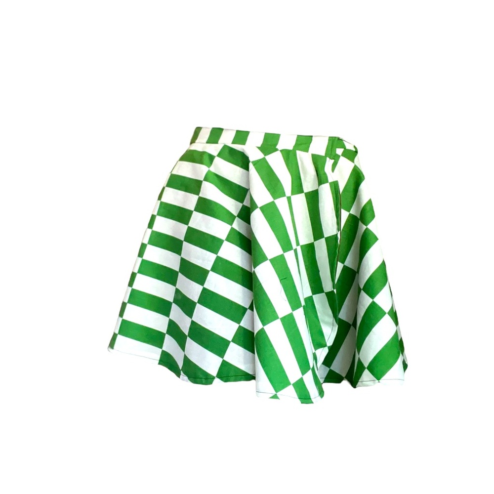 Hand made Green & White Checker Print Wrap Circle Skirt